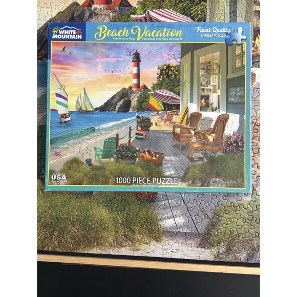 WHITE MOUNTAIN "Beach Vacation" 1000 Piece Puzzle Larger Pieces Pre-Owned - Picture 6 of 8
